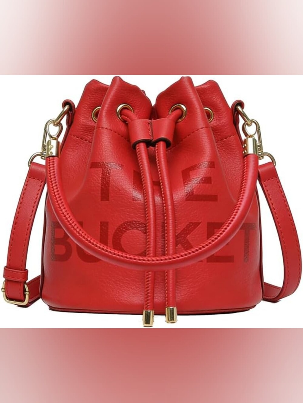 Cherry Red Drawstring Bucket Handbag Purse